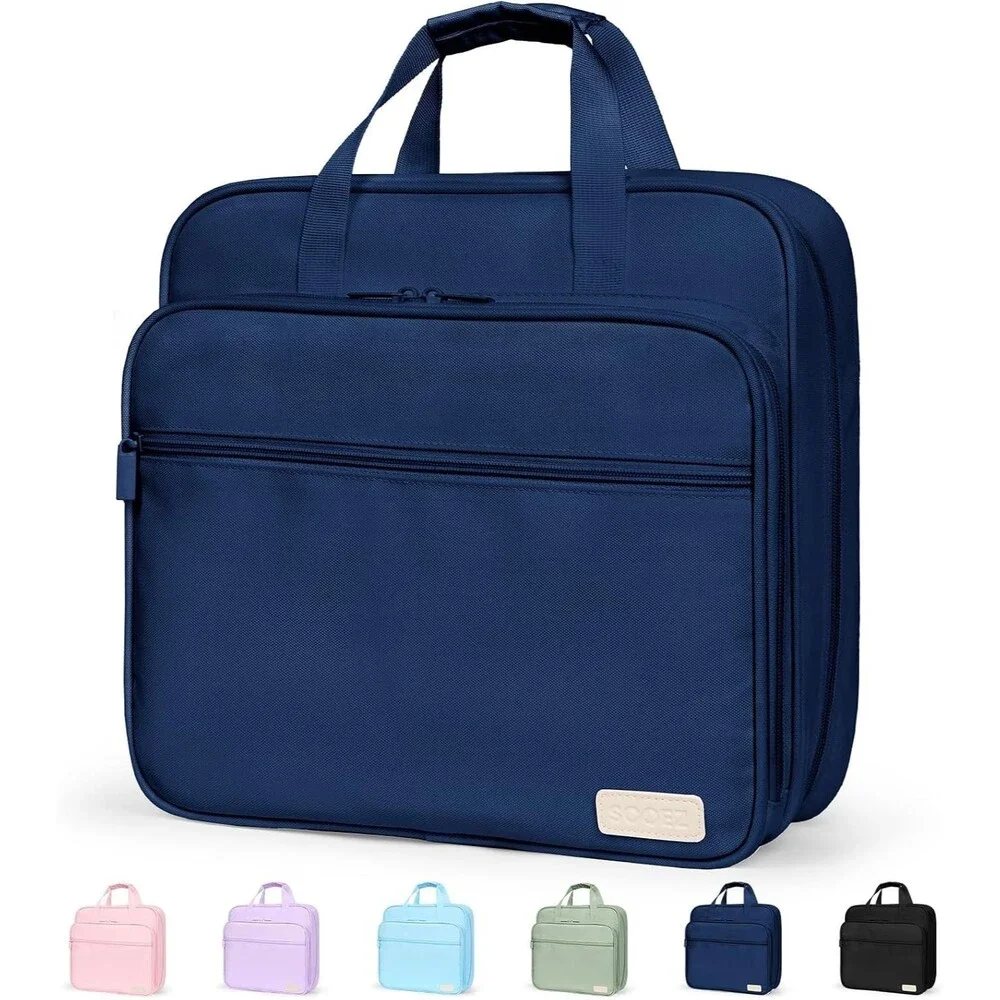 2 Inch 3 Ring Zipper Binder Bag Blue File Organizer 5 Dividers Holds 900 Sheets